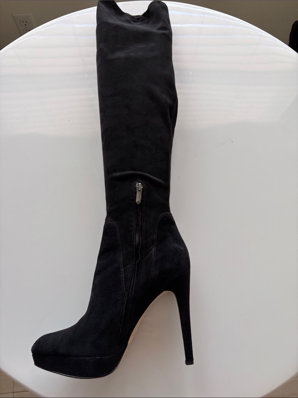Sam Edelman Black Over-the-Knee Suede Stiletto Boot with Side Zip